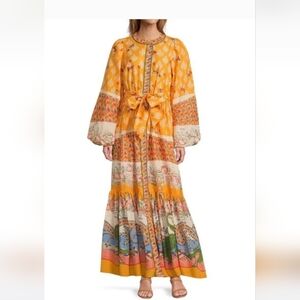A Loves A Bohemian Floral Maxi Dress Long Sleeve - Orange and Cream